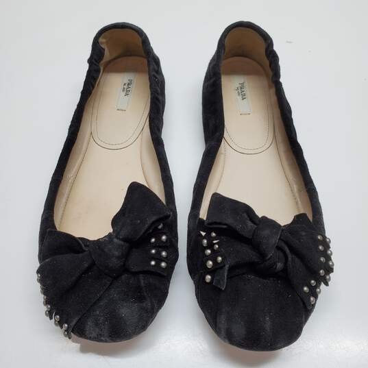 AUTHENTICATED WMNS PRADA SUEDE BOW FLATS EURO SIZE 38 image number 3