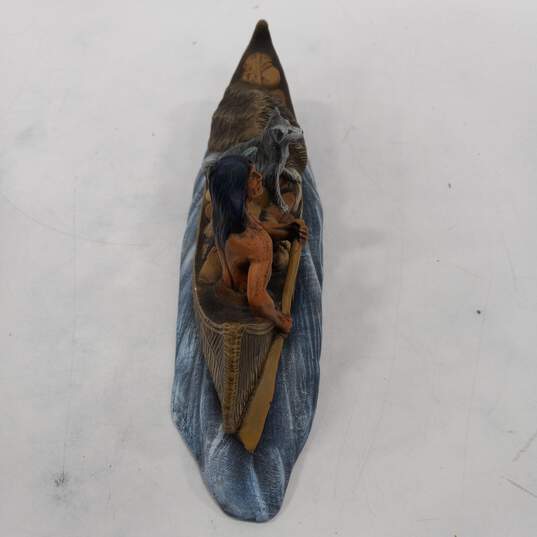 Native American Theme Warrior & Wolf Canoe Figurine image number 4