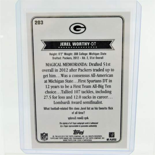 2012 Jerel Worthy Topps Magic Rookie Autograph Green Bay Packers image number 3