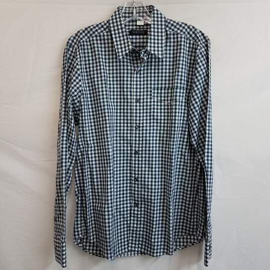 Barneys New York men's checked plaid button cotton long sleeve shirt M image number 3