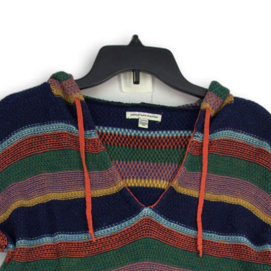 Womens Multicolor Striped Long Sleeve Kangaroo Pocket Pullover Hoodie Sz S image number 3
