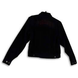 Womens Black Corduroy Collared Long Sleeve Button Front Jacket Size Large alternative image