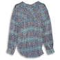 Womens Blue Geometric Sheer High Low Button-Front Blouse Top Size Medium image number 2