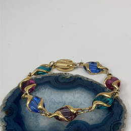 Designer Swarovski Gold-Tone Multicolor Oval Stone Link Chain Bracelet