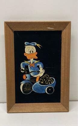 Hand painted Donald Duck on Velvet Framed OOAK 1970 Vintage