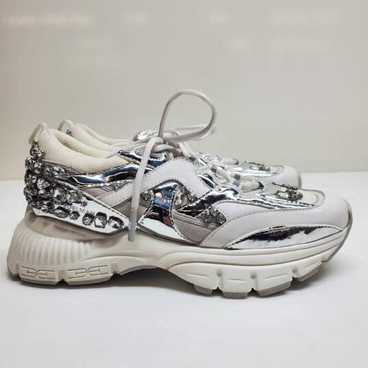 Sam Edelman Bedazzled White Silver Sneakers Size Women's 6 image number 1