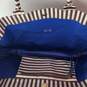 Womens Brown White Striped Double Handle Tote Bag w/ Collapsible Bag image number 9