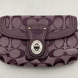Womens Purple Signature Print Logo Charm Turn Lock Wristlet Wallet