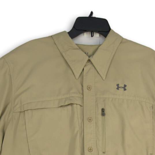 Under Armour Mens Beige Short Sleeve Pointed Collar Button-Up Shirt Size XXL image number 3