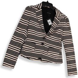 NWT Womens Black Striped Long Sleeve Notch Lapel Two Button Blazer Size 8