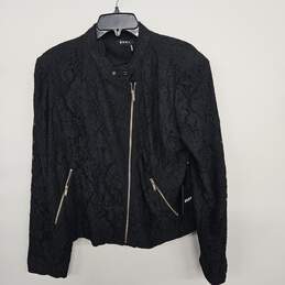 Black Lace Long Sleeve Gold Zip Up Jacket