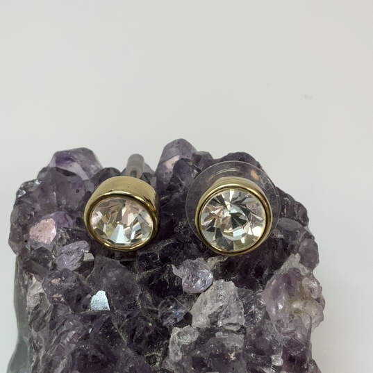 Designer J. Crew Gold-Tone Clear Crystal Cut Stone Classic Stud Earrings image number 1