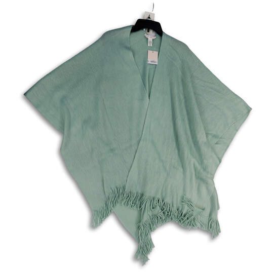 NWT Womens Green Tight-Knit Fringe Hem Open Front Cape Sweater One Size image number 1