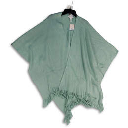 NWT Womens Green Tight-Knit Fringe Hem Open Front Cape Sweater One Size