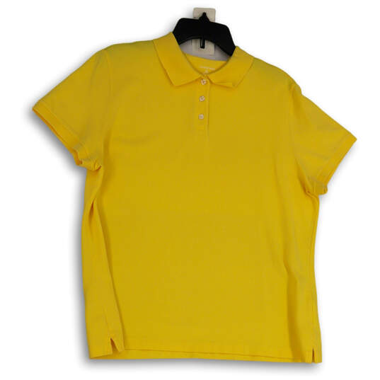 Womens Yellow Short Sleeve Collared Side Slit Casual Polo Shirt Size XL image number 1