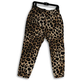 Womens Brown Black Leopard Print Elastic Waist Pull-On Ankle Pants Size S