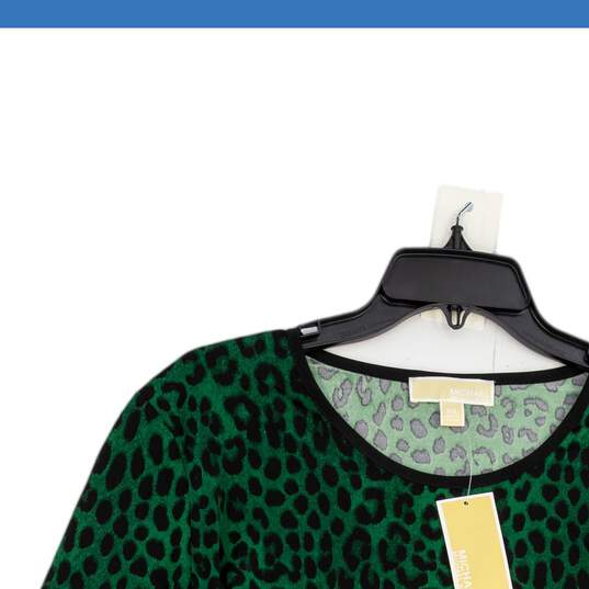 NWT Michael Kors Womens Green Animal Print Bell Sleeve Pullover Blouse Top XXL image number 3