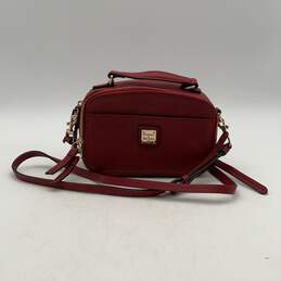 Dooney & Bourke Womens Red Gold Leather Adjustable Strap Zipper Crossbody Bag