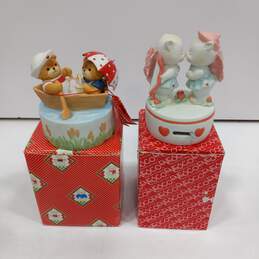 2 Vtg. Enesco Porcelain Music Box Figurines