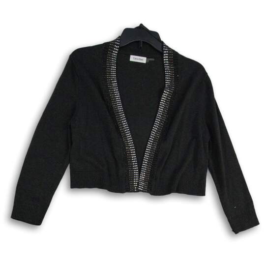 Womens Black Rhinestone Long Sleeve Open Front Cardigan Sweater Size Medium image number 1