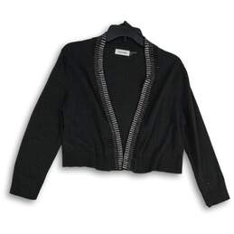 Womens Black Rhinestone Long Sleeve Open Front Cardigan Sweater Size Medium