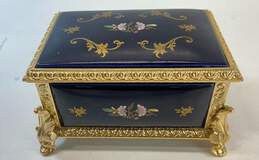 Porcelain Music Box Jewelry Box Cobalt Blue Gold Floral Motif / Unbranded alternative image