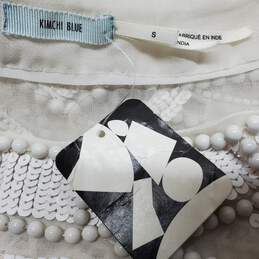 Kimchi Mesh White Beaded Sequin LS Wide Neck Top Women's Small alternative image