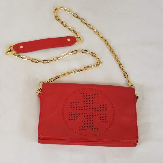 Buy the Tory Burch Crossbody Bag Kipp Perforated Logo Woman's Handbag Purse  Color Red | GoodwillFinds