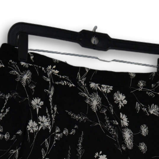 Womens Black White Floral Elastic Waist Pull-On A-Line Skirt Size Large image number 4