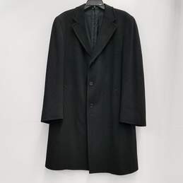 Mens Black Pockets Long Sleeve Collared Single Breasted Trench Coat Size 52 alternative image