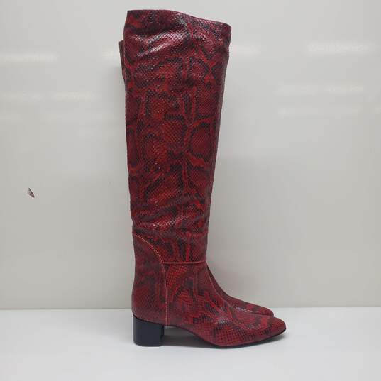 Giuseppe Zanotti Knee High Block Heel Boots in Red Snakeskin EU40.5 US 10 image number 1