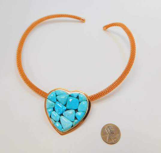 Copper Jay King Desert Rose Trading Turquoise Cluster Heart Pendant Necklace image number 4