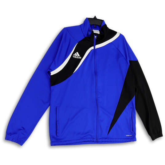 Mens Black Blue Mock Neck Pockets Full-Zip Activewear Track Jacket Size L image number 1