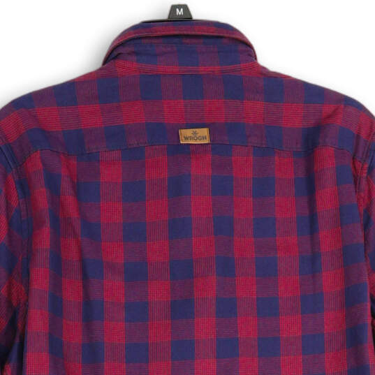 NWT Mens Red Blue Check Spread Collar Long Sleeve Button-Up Shirt Size M image number 4