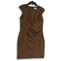Womens Brown Space Dye Cap Sleeve Back Zip Knee Length Sheath Dress Size 12