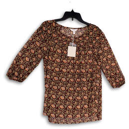 NWT Womens Multicolor Round Neck 3/4 Sleeve Pullover Blouse Top Size S