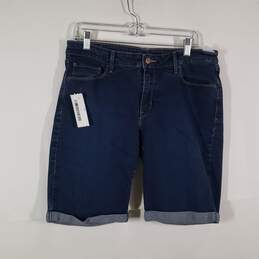 Womens 5 Pocket Design Dark Wash Cuffed Denim Bermuda Shorts Size 32