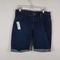 Womens 5 Pocket Design Dark Wash Cuffed Denim Bermuda Shorts Size 32 image number 1