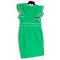 Womens Green Round Neck Flutter Sleeve Back Zip Sheath Dress Size 10 image number 3