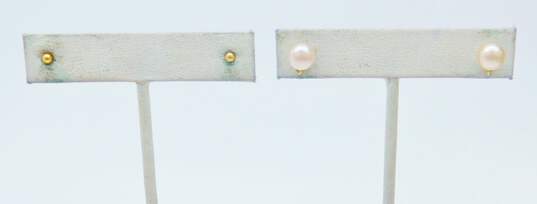 14K Yellow Gold Faux Pearl & Ball Stud Earrings 1.2g image number 1