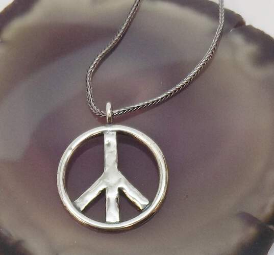 Retired Silpada Sterling Silver Peace Sign Necklace 7.4g image number 1
