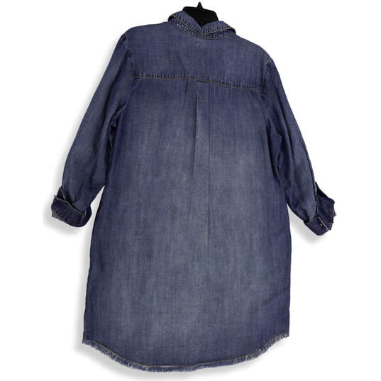 NWT Womens Blue Denim Long Sleeve Pockets Button Front Shirt Dress Size 2 image number 3
