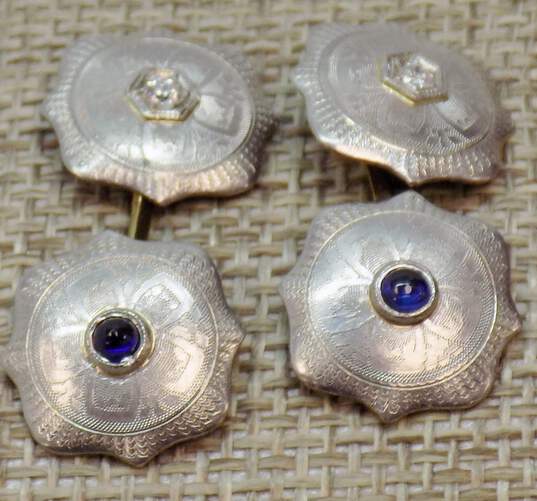 Vintage 14k White Gold Diamond Accent & Blue Spinel Cufflinks 4.6g image number 4