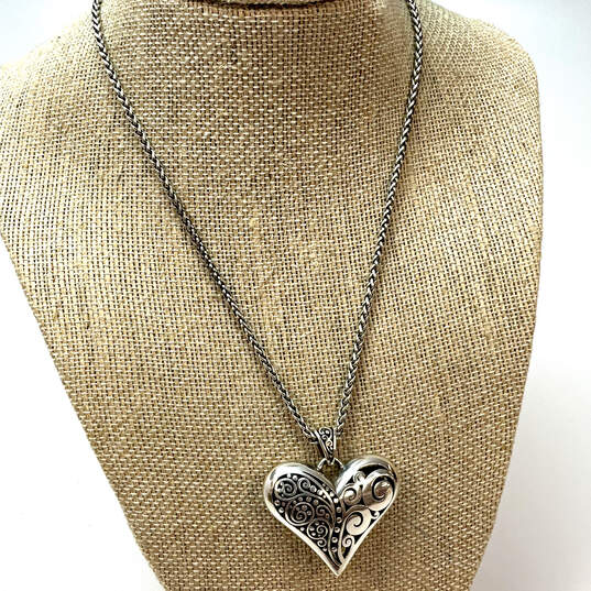 Designer Brighton Silver-Tone Wheat Chain Heart Shape Pendant Necklace image number 1