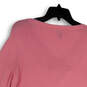 Womens Pink Long Sleeve Ribbed Cuff V-Neck Knitted Pullover Sweater Size S image number 4