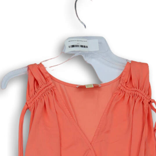 Womens Orange Sleeveless V-Neck Drawstring Pullover Blouse Top Size Medium image number 3