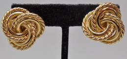 Vintage Givenchy Goldtone Twisted Rope Interlocking Circles Knot Clip On Earrings 22.1g