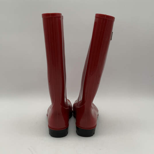 Womens Red Rubber Round Toe Block Heel Comfort Pull-On Rain Boots Size 7 image number 4
