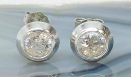 14K Gold Bezel Set CZ Stud Earrings- For Repair 0.9g
