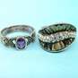Art Deco Style 925 Marcasite, Amethyst & Cubic Zirconia Rings 12.3g image number 1